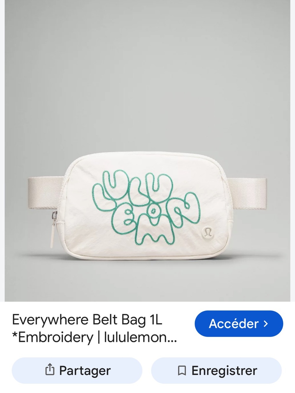 lululemon athletica Kids Everywhere Belt Bag in Cream with Green Embroidery